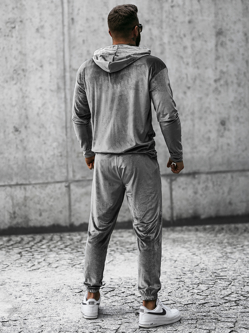 Komplet dresowy męski welurowy szary OZONEE O/D7517