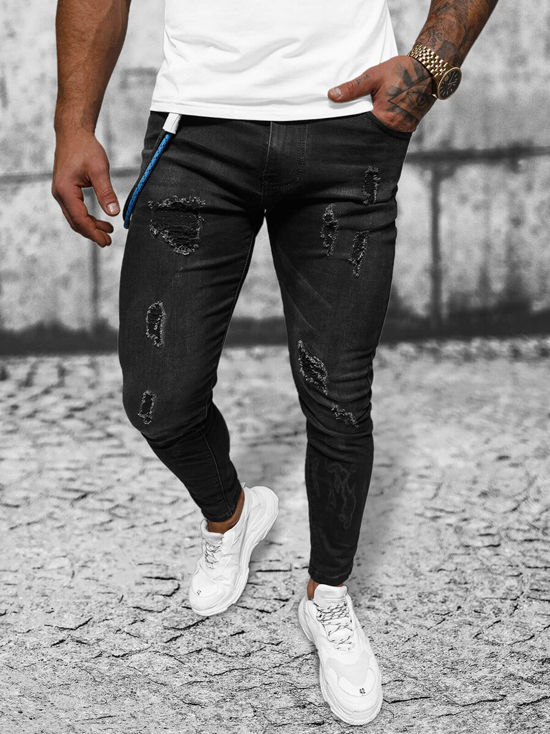 Spodnie jeansowe męskie czarne OZONEE DR/TF245