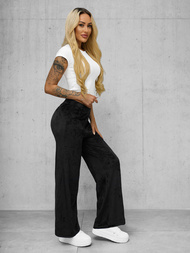 Spodnie damskie welurowe z szeroką nogawką czarne OZONEE JS/92K531/3