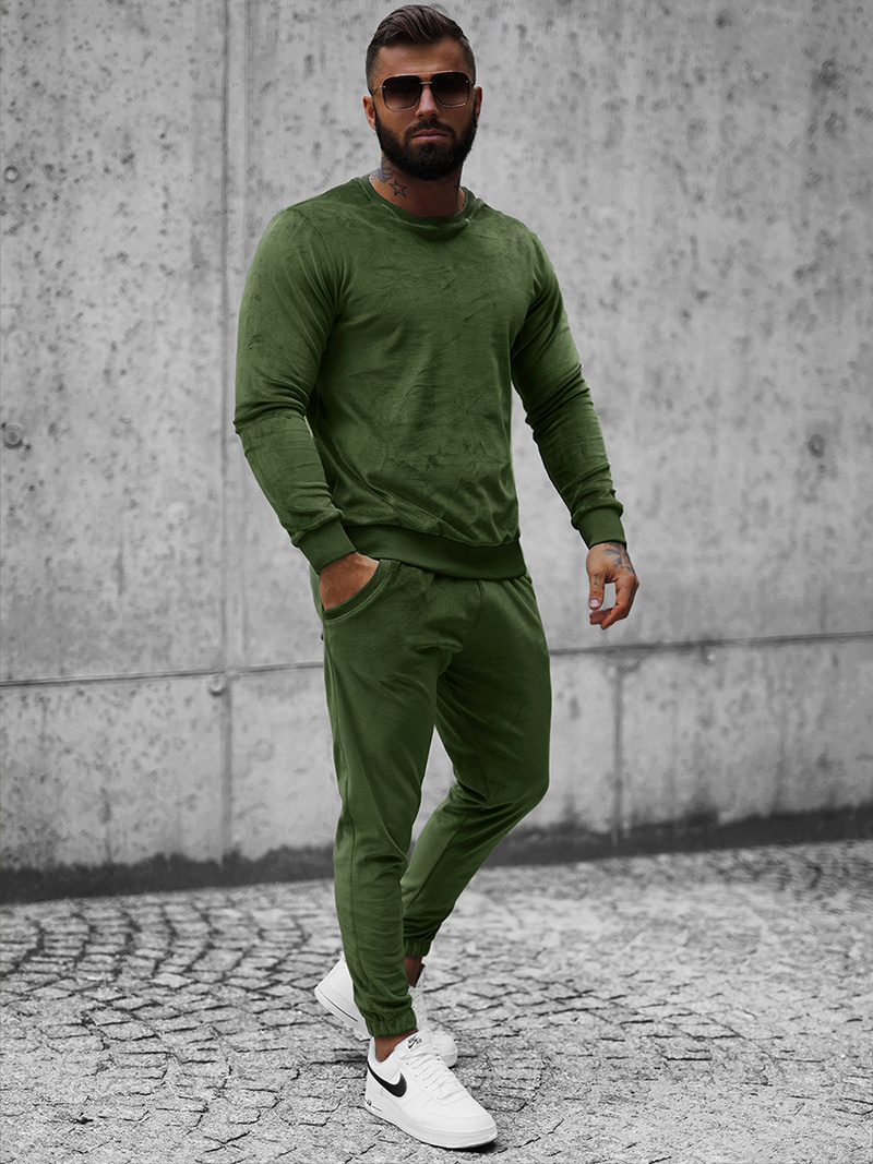 Komplet dresowy męski welurowy khaki OZONEE O/12138