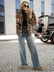 Kurtka zimowa damska futrzana beżowo-brązowa OZONEE JS/61M8500/158