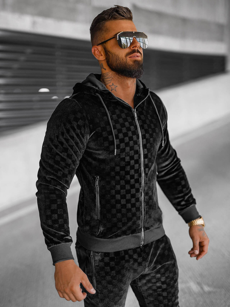 Komplet dresowy męski welurowy czarny OZONEE O/3A133/A135Z