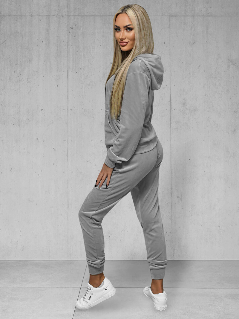 Komplet dresowy damski welurowy szary OZONEE JS/8C1176/2