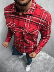 Koszula męska w kratę czerwona OZONEE E/3901/3