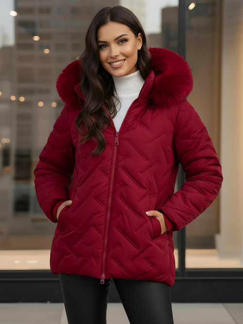 Kurtka zimowa damska z futerkiem bordowa OZONEE JS/16M9296/06Z