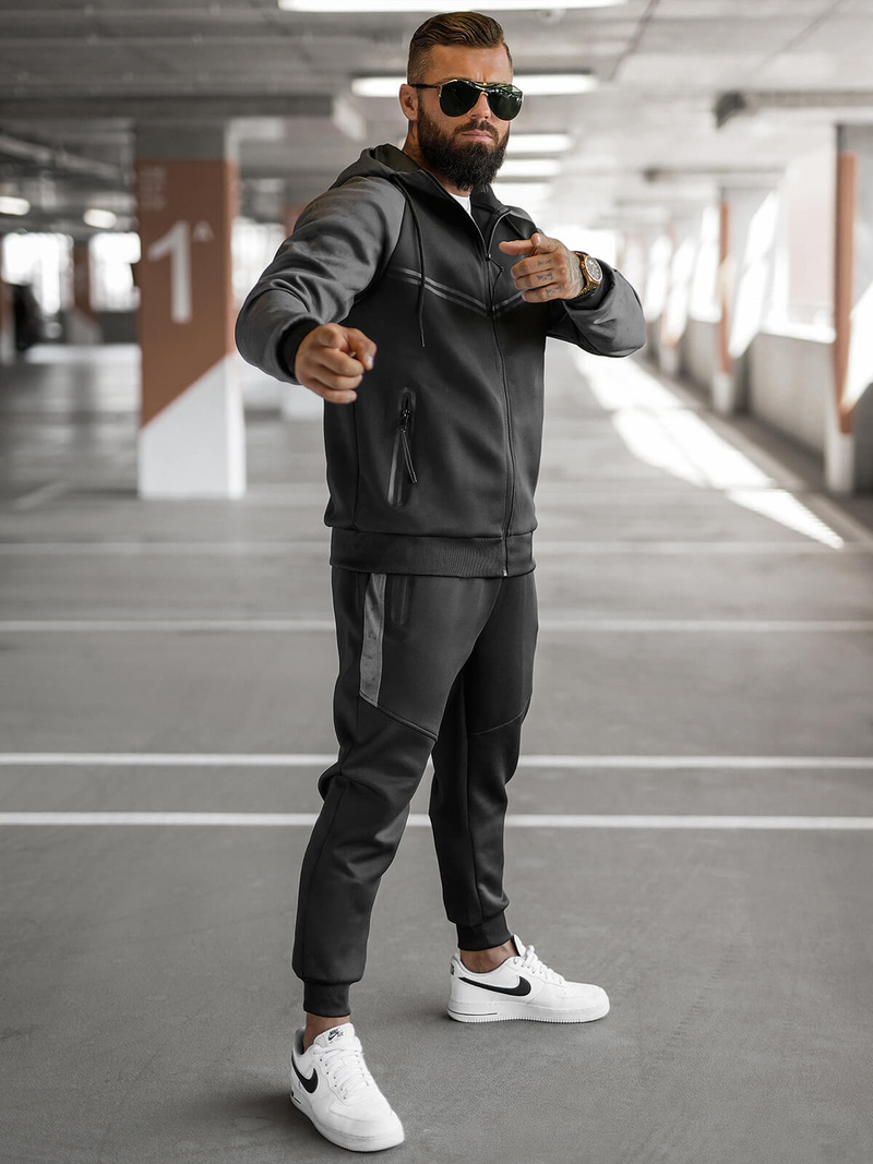 Komplet dresowy męski czarno-grafitowy OZONEE JS/27C6504/5Z