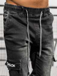 Spodnie jeansowe joggery męskie czarne OZONEE DR/TF067Z