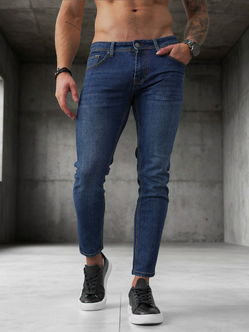 Spodnie jeansowe męskie slim fit ciemno-niebieskie OZONEE O/JK2951
