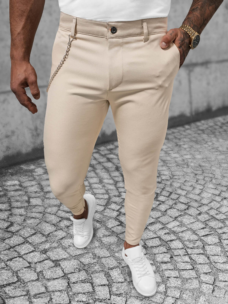 Spodnie męskie chino materiałowe beżowe OZONEE DJ/550170