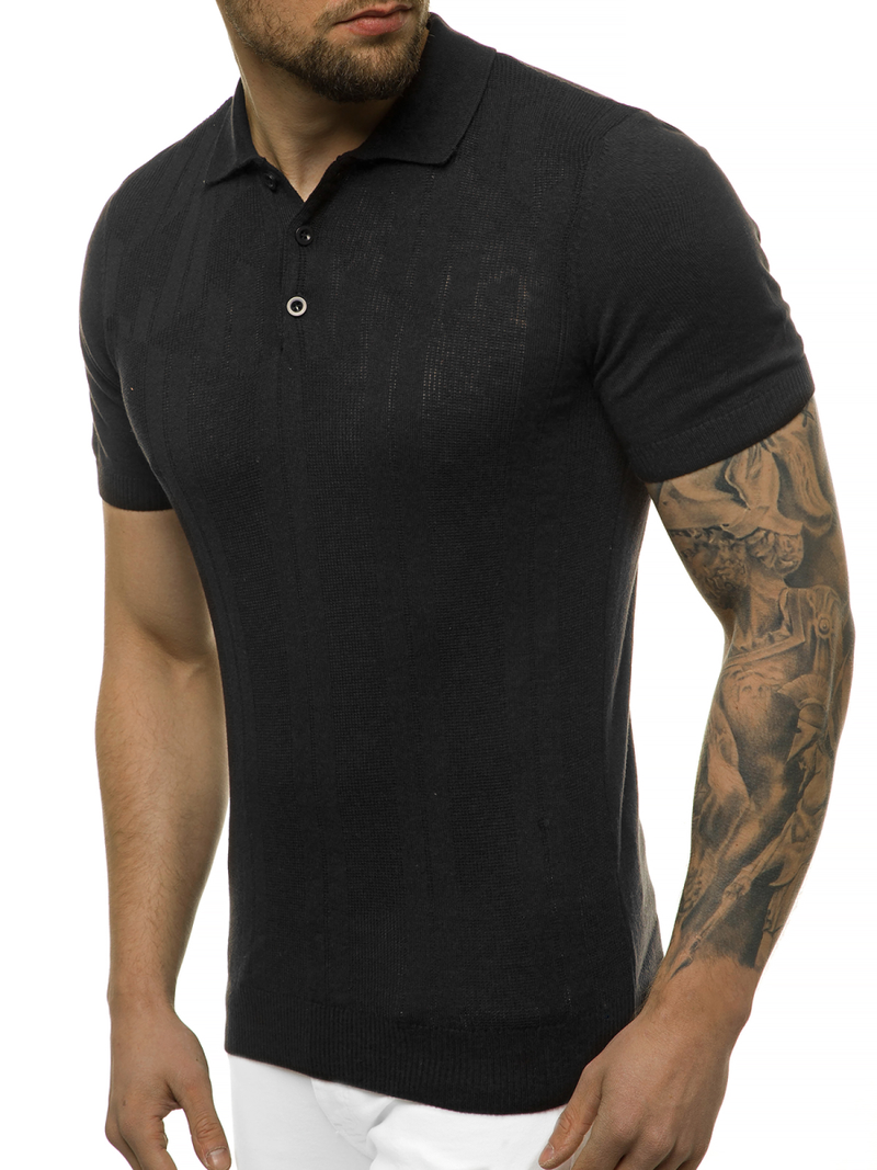 Bluzka polo z dzianiny, krótki rękaw męska czarna OZONEE L/2495