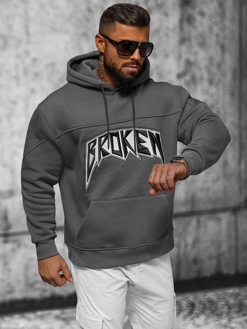 Bluza z kapturem oversize grafitowa OZONEE O/SWE23019