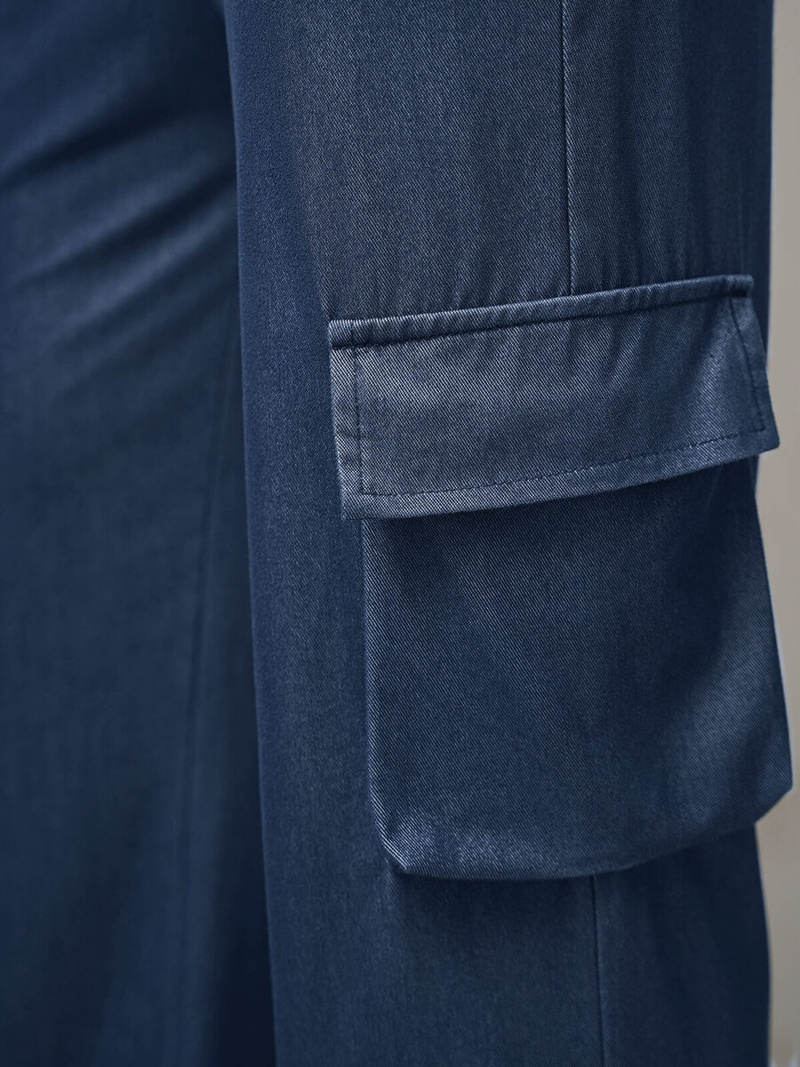 Spodnie damskie z szeroką nogawką ciemno-niebieskie OZONEE O/HGM6610