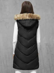 Kamizelka damska długa pikowana z futerkiem czarna OZONEE JS/M787/392