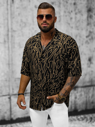 Koszula męska oversize z krótkim rękawem czarna OZONEE O/22202010