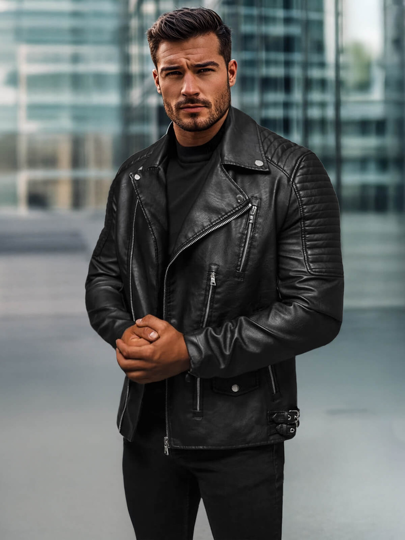 Kurtka skórzana męska ramoneska czarna OZONEE JS/11Z8026Z