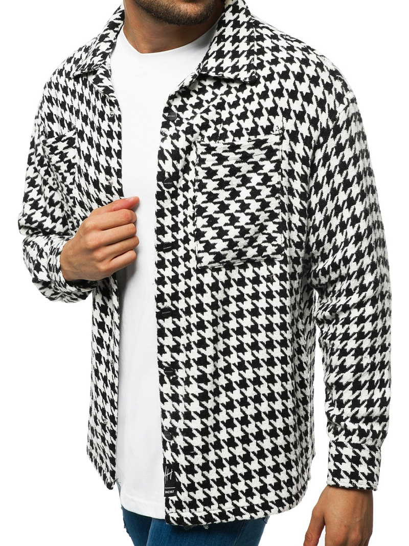 Koszula męska oversize w kratę czarno-biała OZONEE MACH/G809Z