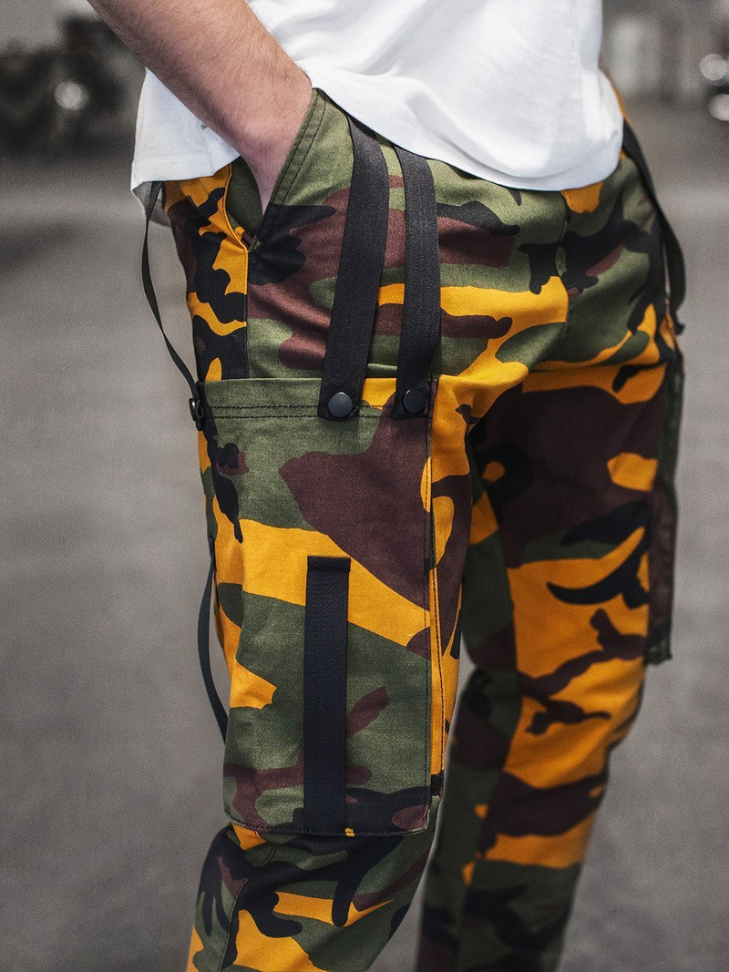 Spodnie męskie chino joggery żółte-khaki OZONEE O/11102