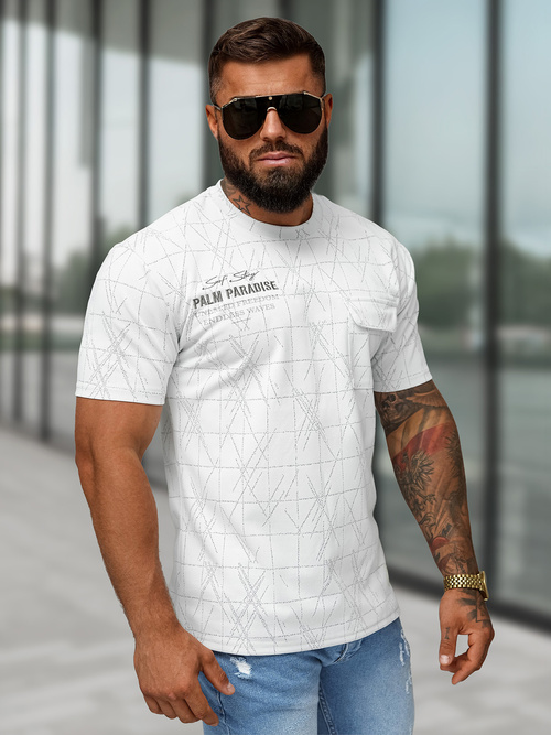 T-shirt męski regular fit biały OZONEE O/QQ1530