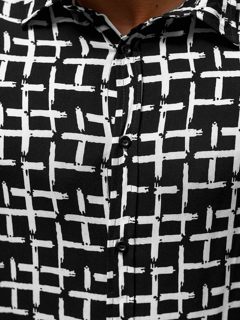 Koszula męska czarno-biała OZONEE E/9000/2Z