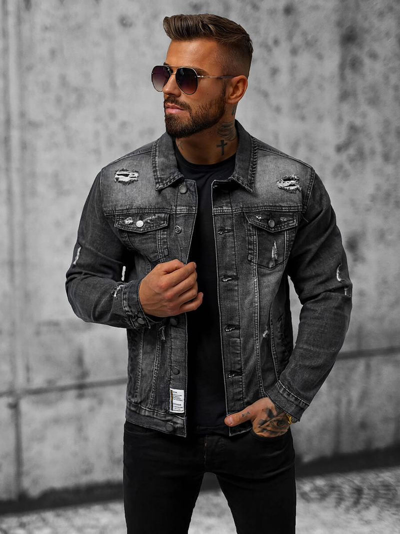 Чоловіча джинсова куртка Чорна OZONEE NB/MJ507NZ