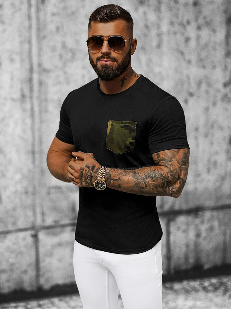 T-shirt męski czarno-zielony OZONEE JS/8T85/1Z