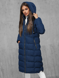 Kurtka zimowa damska długa pikowana granatowa OZONEE JS/M736/215