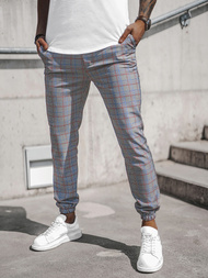 Spodnie męskie chino joggery w kratę szare OZONEE DJ/2289/22Z