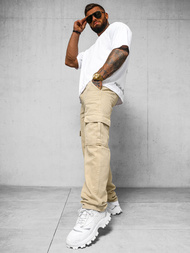 Spodnie jeansowe męskie wide leg beżowe OZONEE DO/4001