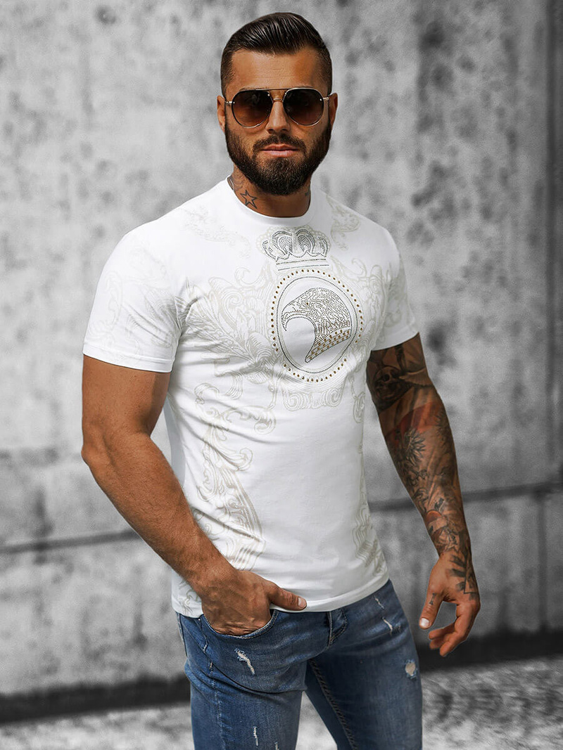 T-shirt męski slim fit biały OZONEE NB/MT3052