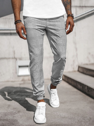 Spodnie męskie chino joggery w kratę szare OZONEE DJ/2296/22Z