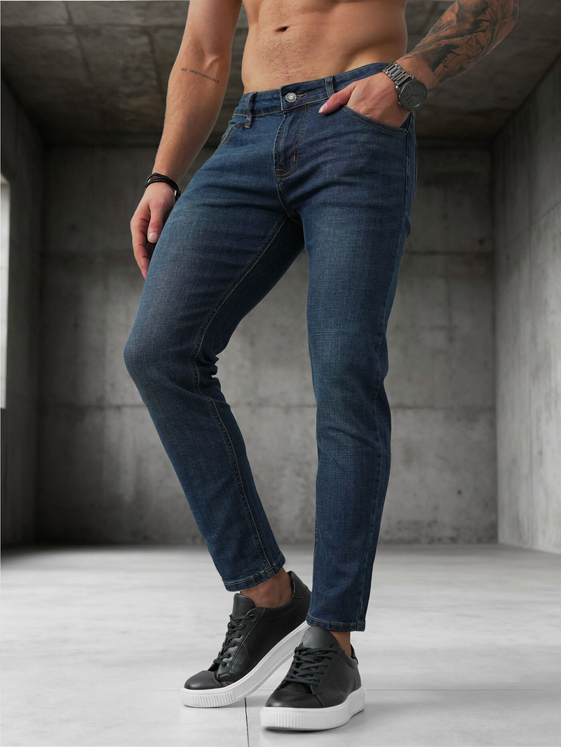 Spodnie jeansowe męskie slim fit ciemno-niebieskie OZONEE O/JK2895A