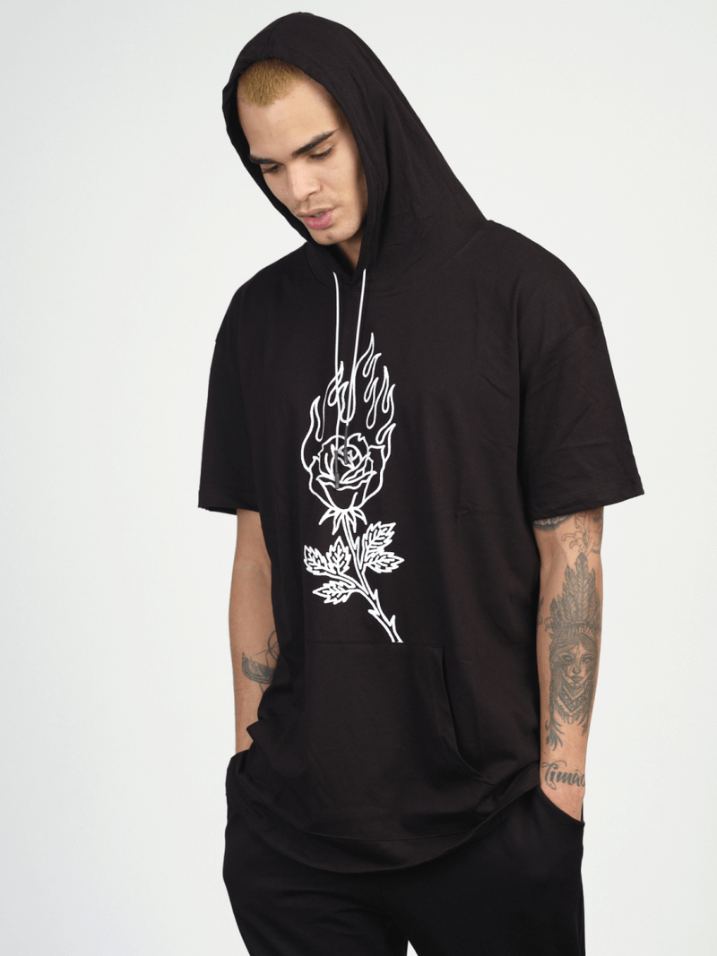 T-Shirt z kapturem męski czarny OZONEE MR/21553