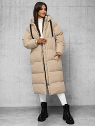 Kurtka zimowa damska długa pikowana beżowa OZONEE JS/5M3163/62Z