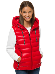 Kamizelka damska pikowana z kapturem czerwona OZONEE N/6816/11