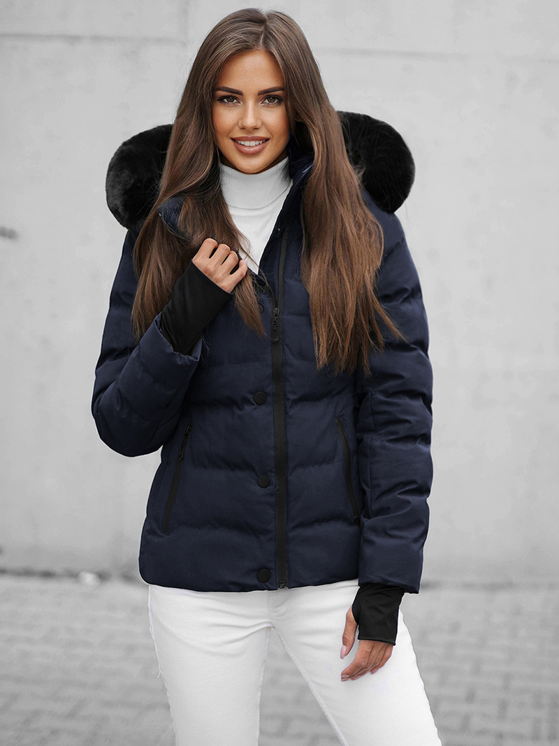 Kurtka zimowa damska z futerkiem granatowa OZONEE JS/M770/215Z