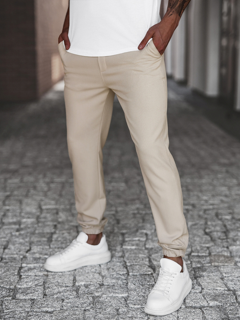 Spodnie męskie chino joggery materiałowe beżowe OZONEE DJ/5539Z