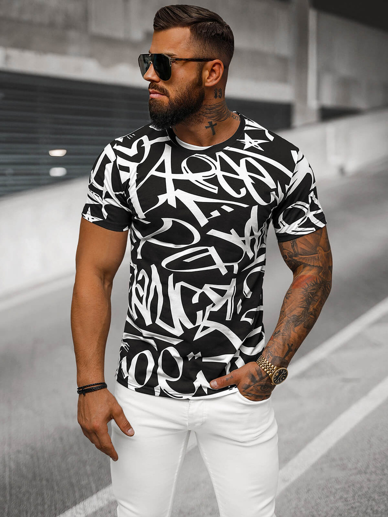 T-shirt męski czarny OZONEE JS/8T1200/3