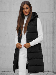 Kamizelka damska długa z kapturem czarna OZONEE O/81260Z