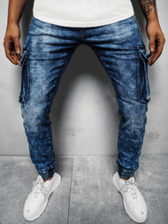 Spodnie jeansowe joggery męskie niebieskie OZONEE O/TF068