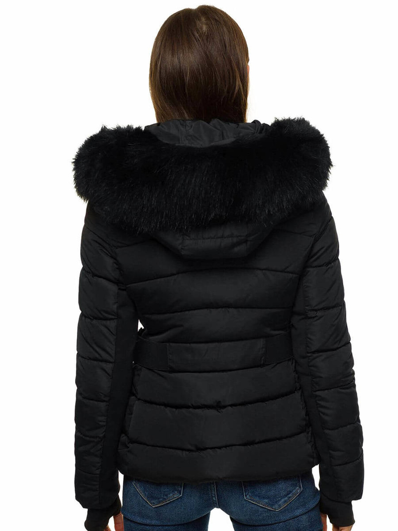 Kurtka zimowa damska z futerkiem czarna OZONEE O/DK066/1