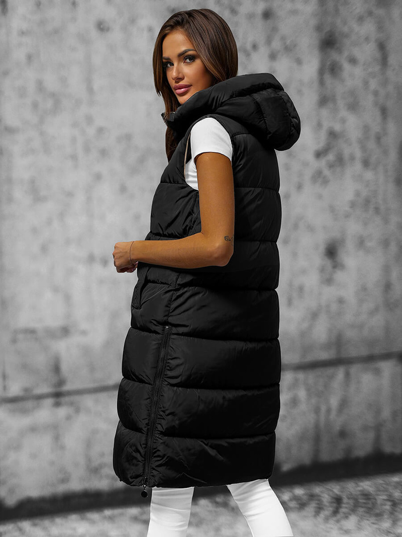 Kamizelka damska dwustronna długa z kapturem czarno-złota OZONEE O/H1121/99Z