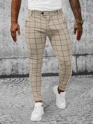 Spodnie męskie chino materiałowe beżowe OZONEE O/P4009