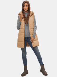 Kamizelka damska długa skórzana beżowa OZONEE O/AY756