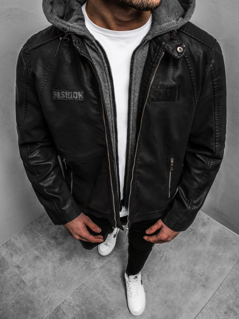 Kurtka skórzana męska czarna OZONEE JB/JP1127Z