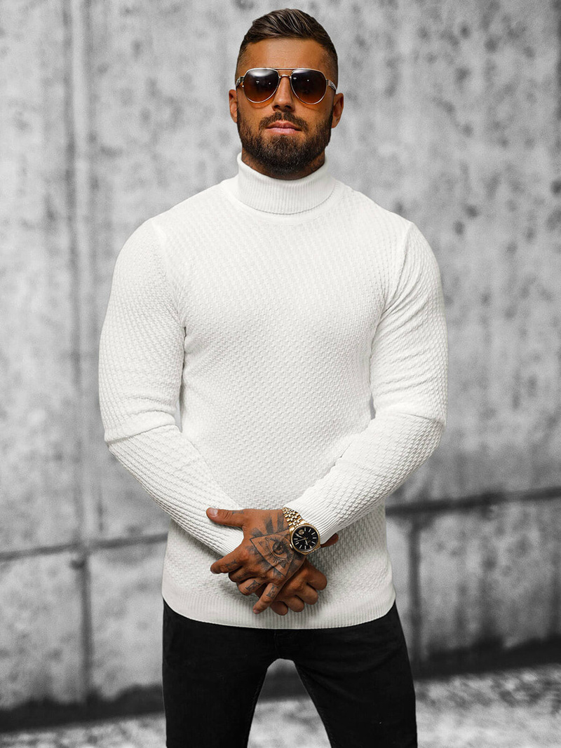 Sweter męski golf ecru OZONEE L/2467Z