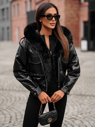 Жіноча шкіряна куртка Чорна OZONEE O/G125
