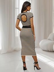 Komplet damski czarno/beżowy - bluzka i spódnica OZONEE O/JK262