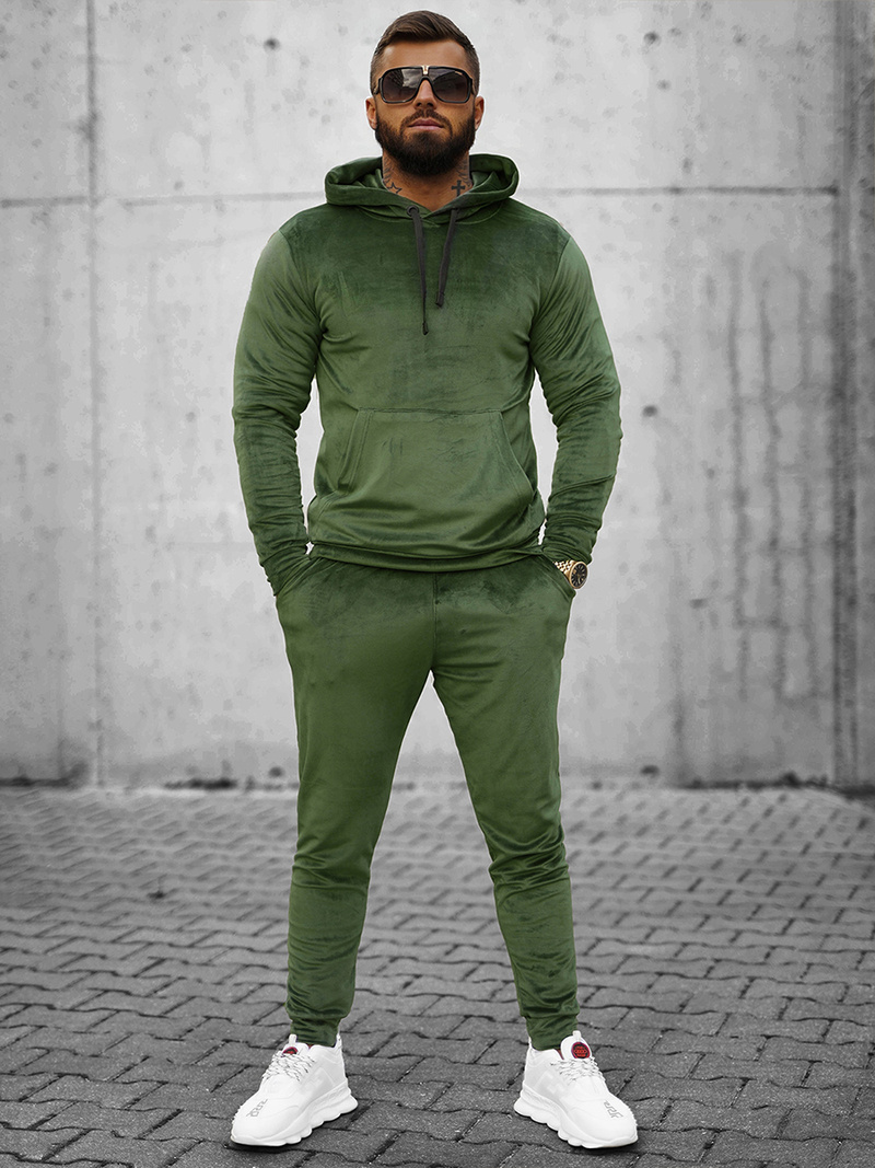 Komplet dresowy męski welurowy khaki OZONEE O/12139