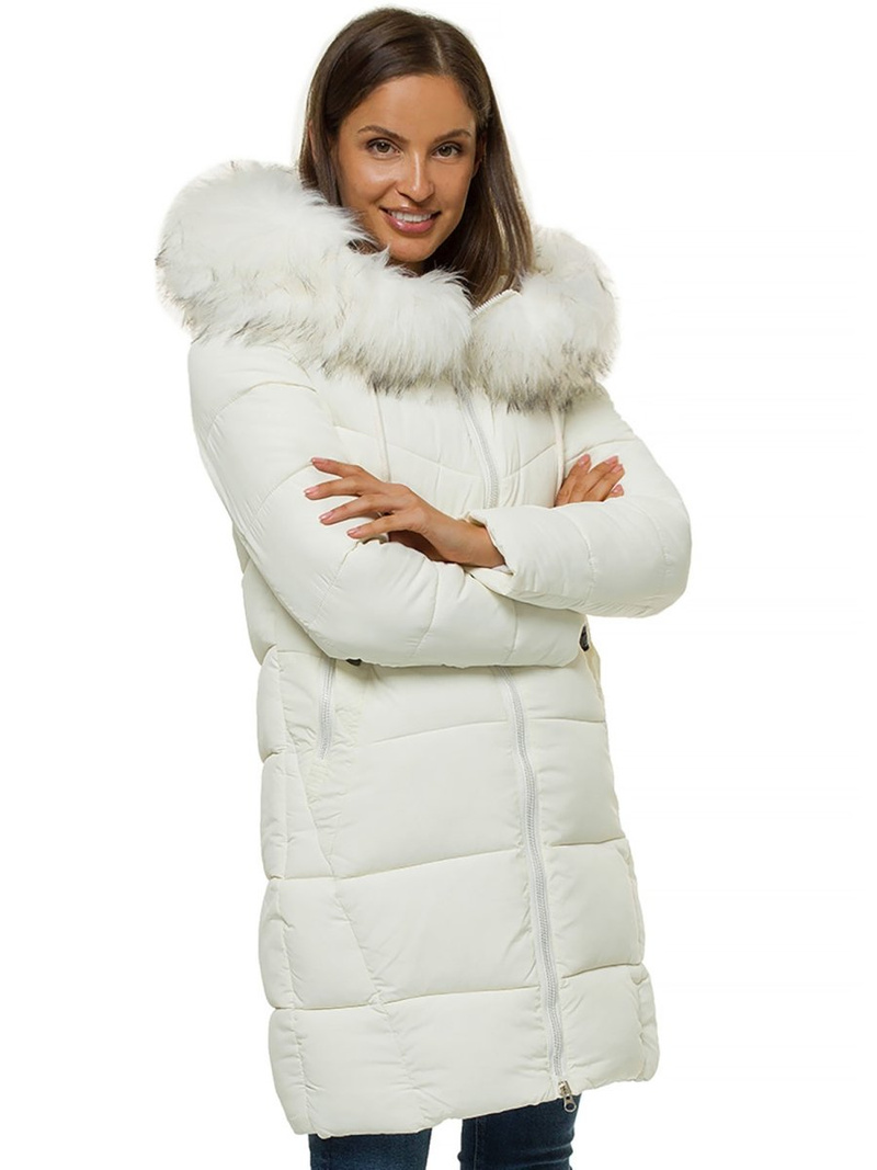 Kurtka zimowa damska parka z futerkiem ecru OZONEE O/SW028/10