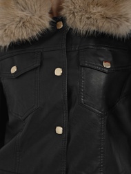 Kurtka skórzana damska z futerkiem czarno-beżowa OZONEE JS/61M8513/392B
